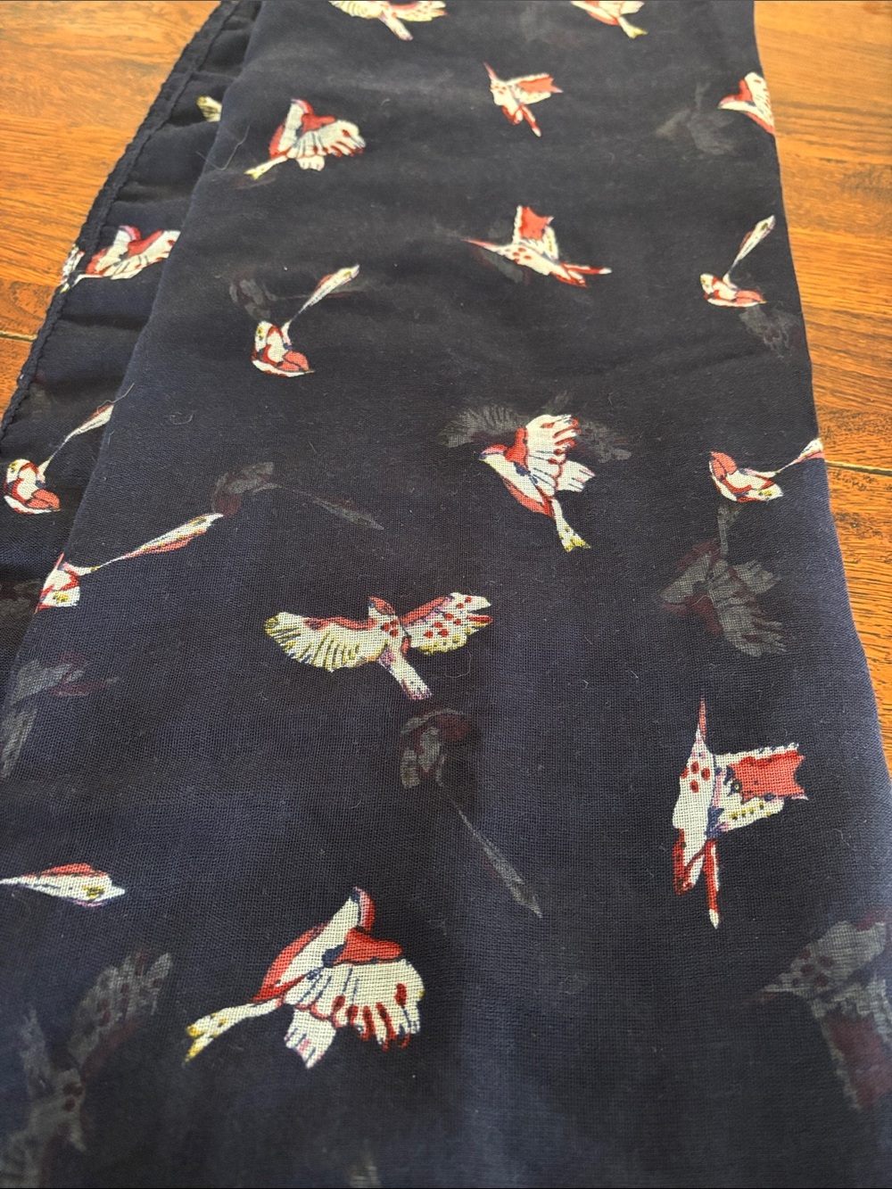 Large navy scarf.